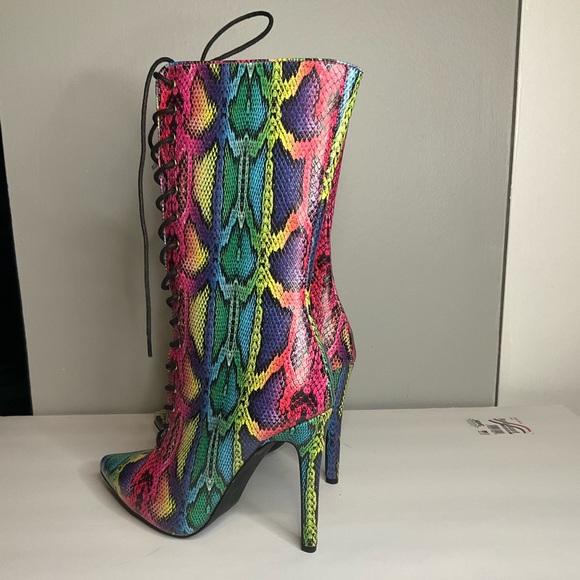 Rainbow Snakeskin Lace Up Booties (Size 9) - Picture 3 of 3